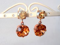 Brown Smoked Topaz Cushion Cut Earrings / Dangle Drop / Antique Copper Crystal Jewelry / Birthday Gift for her