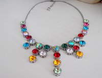 Art Deco Floral Statement Necklace with Colorful Crystals in Platinum, Bridgerton Daphne Necklace, Regency Jewelry, Birthday Gift for Wife