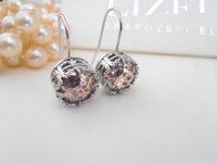 Rose Patina Platinum Drop Earrings, Art Deco Filigree Jewelry for Women, Dangle Round Hook, Anniversary Gift