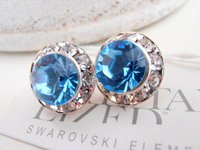 Blue Aquamarine Halo Crystal Earrings | Bridesmaids Jewelry