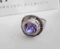 Tanzanite Crystal Adjustable Ring in Antique Silver, Statement Gothic Jewelry, Zamak Rings, Birthday Gift for Women