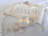 White Opal Chain Foot Anklet with Cushion Cut Crystals / Sandal Anklets / Silver Summer Body Jewelry / Beach Bare Foot Bracelet