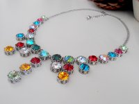 Art Deco Floral Statement Necklace with Colorful Crystals in Platinum, Bridgerton Daphne Necklace, Regency Jewelry, Birthday Gift for Wife