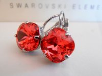 Padparadscha Cushion Cut Earrings 4470 / Lever back Dangle & Drop Crystal Jewelry 12mm / Bohemian Birthday Gift