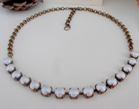 Pearlescent White Pearl Necklace 8mm 5817, Antique Jewelry, Crystal Bronze Chain Choker, Cup chain Setting, Girl Birthday