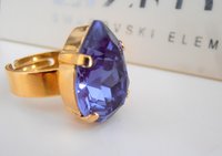 Tanzanite Blue Adjustable Pear Ring in Gold / Crystal Band / Statement Artisan Jewelry / Birthday Gift / Women Fashion Accessories