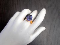 Tanzanite Blue Adjustable Pear Ring in Gold / Crystal Band / Statement Artisan Jewelry / Birthday Gift / Women Fashion Accessories