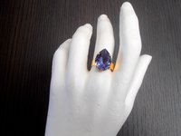 Tanzanite Blue Adjustable Pear Ring in Gold / Crystal Band / Statement Artisan Jewelry / Birthday Gift / Women Fashion Accessories