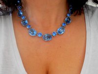 Sapphire Blue Collet Necklace made with Fancy Crystals / Art Deco Blue Choker 13x18mm Oval / Statement Edwardian Jewelry / Women Gift