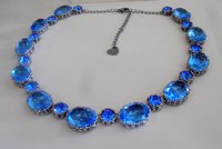 Sapphire Blue Collet Necklace made with Fancy Crystals / Art Deco Blue Choker 13x18mm Oval / Statement Edwardian Jewelry / Women Gift