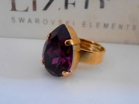 Amethyst Pear Adjustable Gold Band Ring 13x18mm / Crystal Statement Jewelry / Women Fashion Accessories / Birthday Gift