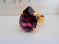 Amethyst Pear Adjustable Gold Band Ring 13x18mm / Crystal Statement Jewelry / Women Fashion Accessories / Birthday Gift