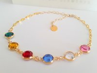 Personalised Birthstone Family Bracelet in Gold Filled, Layering Jewelry for Grandma, Minimalist Mom Birthday Gift for her