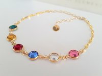 Personalised Birthstone Family Bracelet in Gold Filled, Layering Jewelry for Grandma, Minimalist Mom Birthday Gift for her