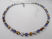 Multicolor Tanzanite Crystal Tennis Necklace, Chatons Collet, Cup chain Choker, Tanzanite Blue/Dorado Brown, Gift For Her