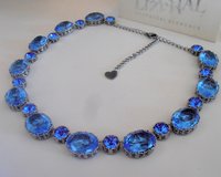 Sapphire Blue Collet Necklace made with Fancy Crystals / Art Deco Blue Choker 13x18mm Oval / Statement Edwardian Jewelry / Women Gift