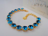 Blue Zircon Tennis Gold Cup chain Bracelet, Prom Party Jewelry, Crystal Chatons SS39, Chain & Link, Women Birthday Gift