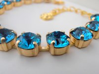 Blue Zircon Tennis Gold Cup chain Bracelet, Prom Party Jewelry, Crystal Chatons SS39, Chain & Link, Women Birthday Gift