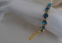 Blue Zircon Tennis Gold Cup chain Bracelet, Prom Party Jewelry, Crystal Chatons SS39, Chain & Link, Women Birthday Gift