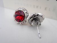 Ruby Halo Stud Earrings, Faceted Red Crystals, Wedding Jewelry, Girlfriend Anniversary Gift