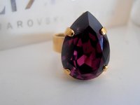 Amethyst Pear Adjustable Gold Band Ring 13x18mm / Crystal Statement Jewelry / Women Fashion Accessories / Birthday Gift