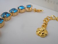 Blue Zircon Tennis Gold Cup chain Bracelet, Prom Party Jewelry, Crystal Chatons SS39, Chain & Link, Women Birthday Gift