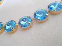 Aquamarine Blue Necklace with Rivoli Crystals, Rivoli Choker, Wedding Jewelry, Gold Cup Chain Collet 1122, Women Birthday Gift