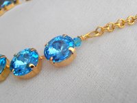 Aquamarine Blue Necklace with Rivoli Crystals, Rivoli Choker, Wedding Jewelry, Gold Cup Chain Collet 1122, Women Birthday Gift