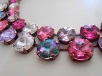 Anna Wintour Necklace, Double Strand, Fuchsia Rivoli Multi-colors, Antique Copper Jewelry, Bib Tennis Collet, Women Crystal Choker