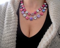 Anna Wintour Necklace, Double Strand, Fuchsia Rivoli Multi-colors, Antique Copper Jewelry, Bib Tennis Collet, Women Crystal Choker