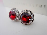 Ruby Halo Stud Earrings, Faceted Red Crystals, Wedding Jewelry, Girlfriend Anniversary Gift