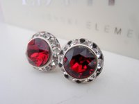 Ruby Halo Stud Earrings, Faceted Red Crystals, Wedding Jewelry, Girlfriend Anniversary Gift