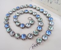 Crystal Art Deco Multi-color Necklace in Platinum, Wedding Jewelry for Her, Birthday Gift for Mom, Long Filigree Necklace