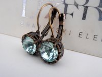 Chrysolite Crystal Bezel Earrings in Antique Bronze