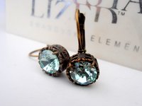 Chrysolite Crystal Bezel Earrings in Antique Bronze