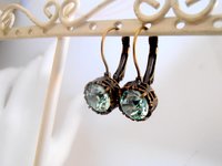 Chrysolite Crystal Bezel Earrings in Antique Bronze