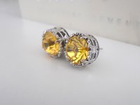 Light Topaz Stud Earrings / Art Deco Surgical steel Jewelry / Yellow Crystal Pierced Platinum Post / Women's Birthday Gift