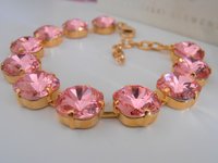 Rose Peach Square Bracelet 4470 / Gold Tennis Cup chain Cushion Cut Jewelry / Women Birthday Gift / Square 12mm Setting