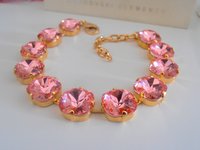 Rose Peach Square Bracelet 4470 / Gold Tennis Cup chain Cushion Cut Jewelry / Women Birthday Gift / Square 12mm Setting