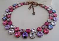 Anna Wintour Necklace, Double Strand, Fuchsia Rivoli Multi-colors, Antique Copper Jewelry, Bib Tennis Collet, Women Crystal Choker