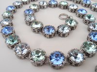 Crystal Art Deco Multi-color Necklace in Platinum, Wedding Jewelry for Her, Birthday Gift for Mom, Long Filigree Necklace