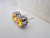 Light Topaz Stud Earrings / Art Deco Surgical steel Jewelry / Yellow Crystal Pierced Platinum Post / Women's Birthday Gift