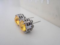 Light Topaz Stud Earrings / Art Deco Surgical steel Jewelry / Yellow Crystal Pierced Platinum Post / Women's Birthday Gift