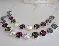 Anna Wintour Amethyst Olivine Rivoli Crystal Tennis Necklace Silver Choker Statement Party Jewelry Collet Cup chain Women's Birthday Gift