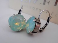 Chrysolite Opal Crystal Square Earrings in Antique Silver, Everyday Jewelry, Cushion Cut Dangle Lever back, Anniversary Gift for Girlfriend