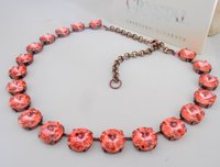 Peach Rose Tennis Crystal Necklace, Anna Wintour Choker, Statement Copper Jewelry, 14mm Antique Cup chain 1122, Woman Gift