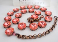 Peach Rose Tennis Crystal Necklace, Anna Wintour Choker, Statement Copper Jewelry, 14mm Antique Cup chain 1122, Woman Gift