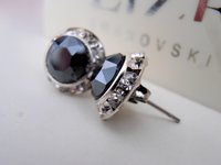 Black Hematite Rhinestone Halo Earrings | Girls Gift