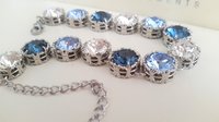 Blue Multi Colors Crystal Choker, Art Deco Platinum Jewelry, 30th Anniversary Gift