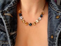 Brown Multicolors Rivoli Necklace, Anna Wintour Choker 12mm, Antique Bronze Jewelry